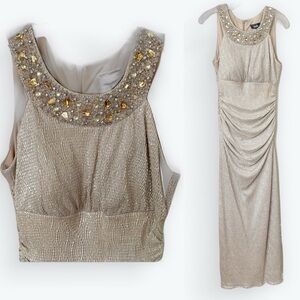 Viola gold lame formal dress flattering gathered waist lightly padded bust Small